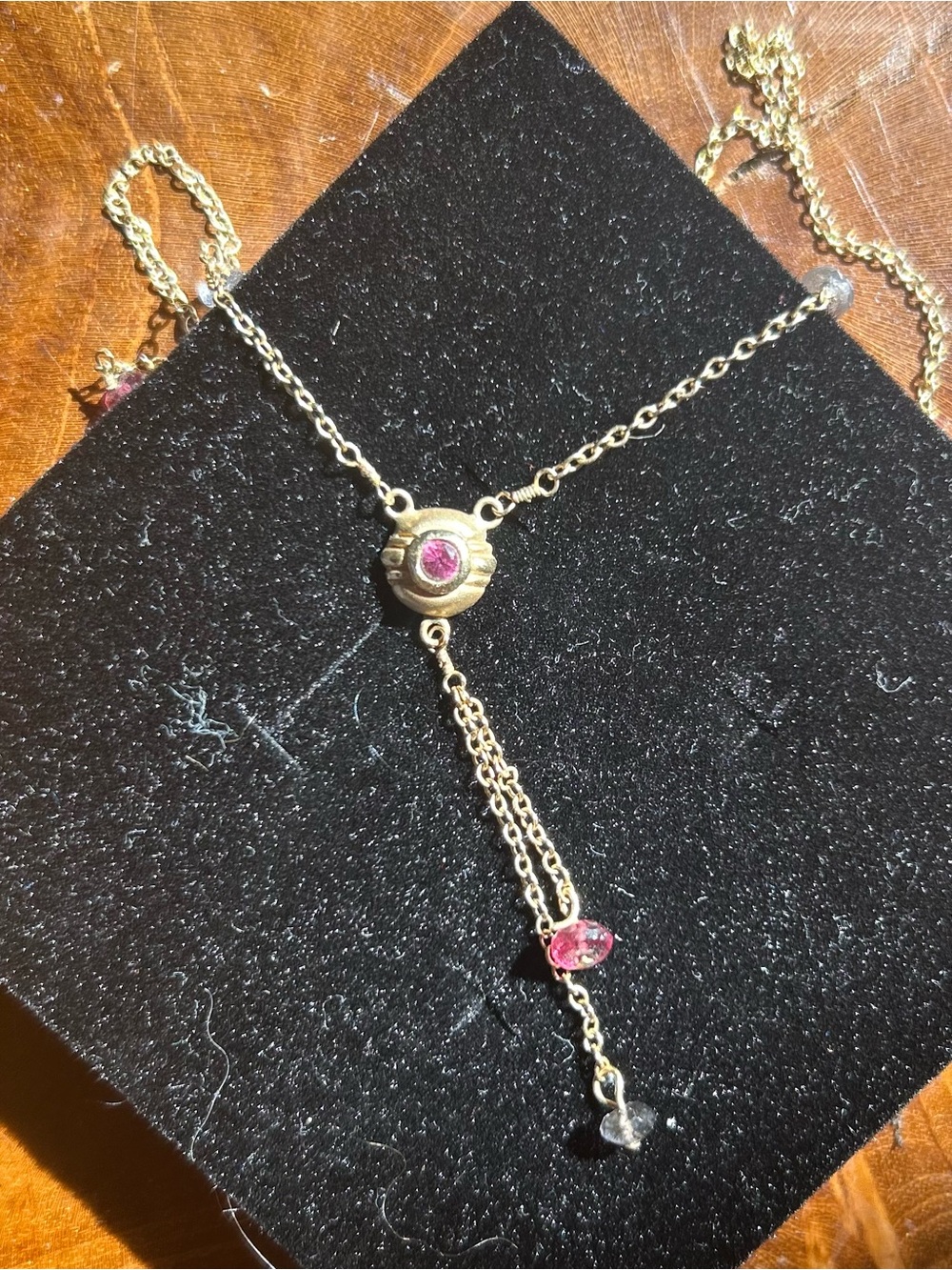 Gold-Tone Necklace with Pink Gem Accent